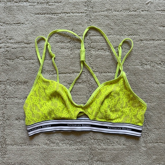 ✨ Victoria's Secret Lace Bralet Neon Yellow Sexy Strappy Back Bra - Picture 2 of 6